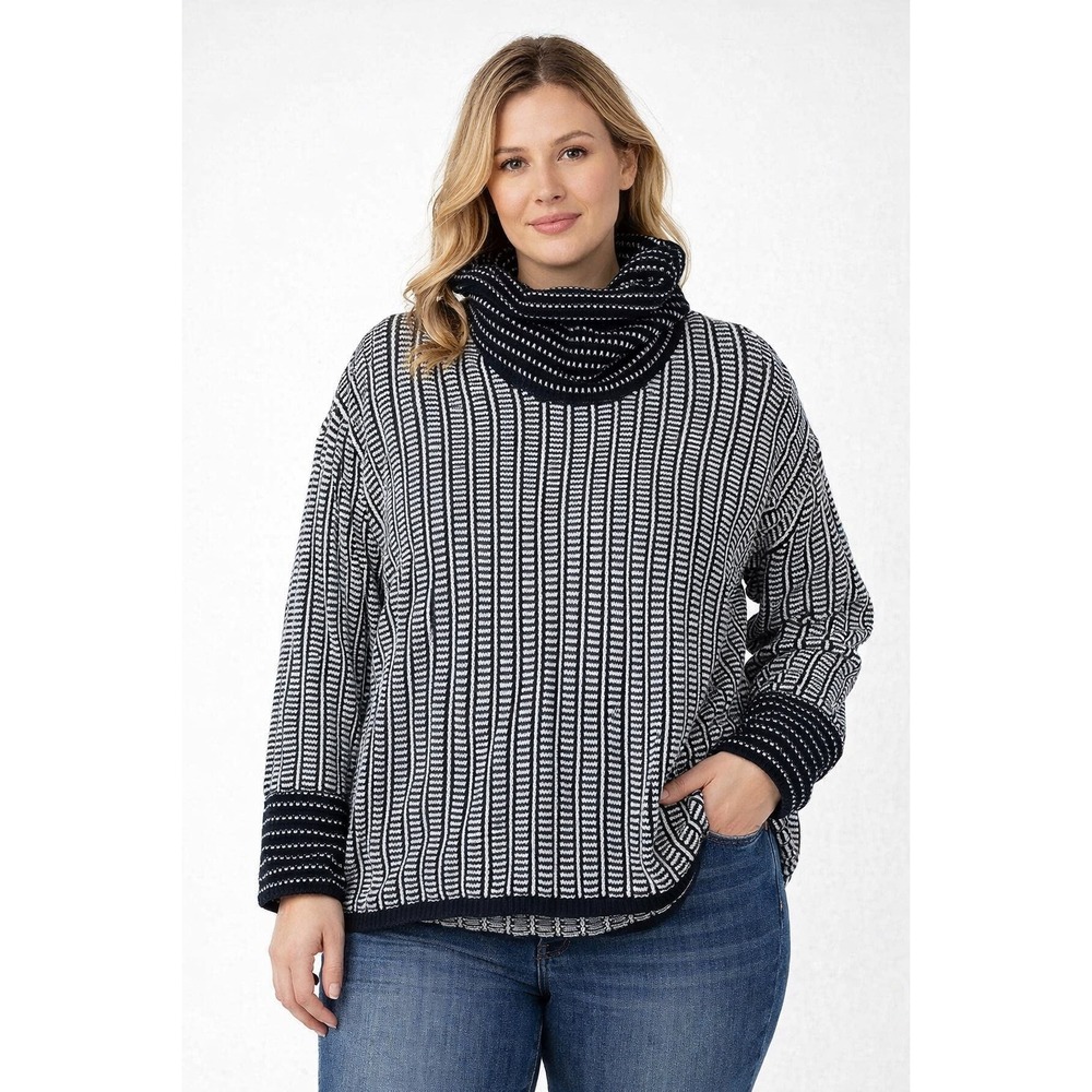 Calvin Klein Women's‎ Black White Striped Cowl Neck Sweater XL